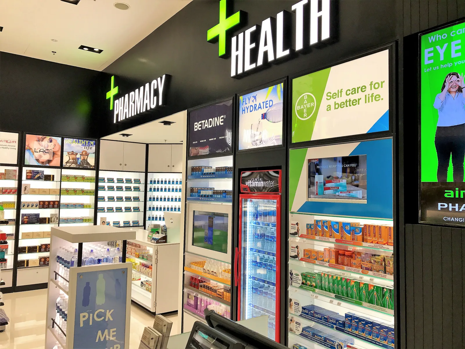 Pharmacy and health counters at Airport Pharmacy Changi Terminal 4